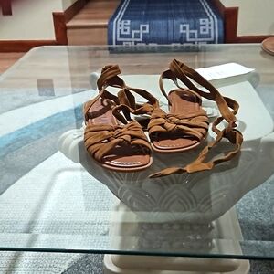 Nine  West suede ankle  lace sandals.  Size 9.5, brownish tan.  Worn  only once.